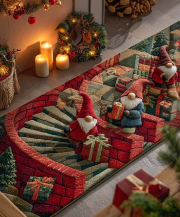 Fireplace Gathering Holiday Runner Rug - Warm Festive Hallway Accent For Cozy Seasonal Home Styling