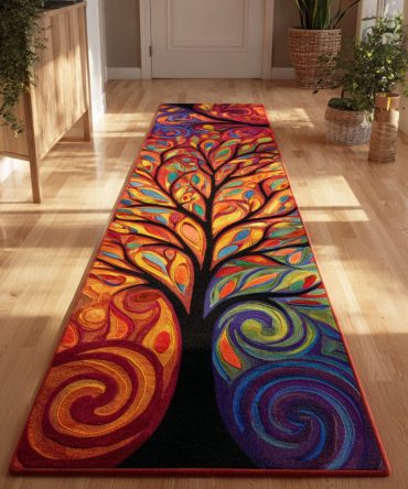 Flame Of Life Runner Rug — Warm Ember-Toned Hallway Runner, Modern Statement Rug With Durable Weave And Non-Slip Backing For Entryways