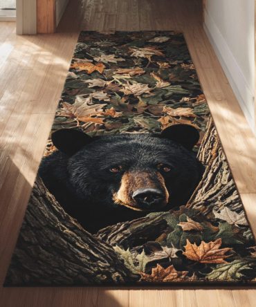 Forest Bear Retreat Runner Rug – Woodland Bear Design Hallway Runner, Plush Warmth & Non-Slip Backing For Cozy Cabin Or Rustic Homes