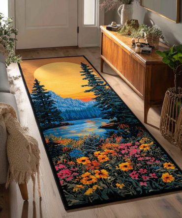 Forest Bloom Sunrise Hallway Runner Rug - Floral Woodland Runner For Entry, Hall & Nature-Themed Rooms