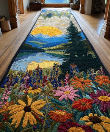 Forest Flower Lake Runner Rug - Nature-Inspired Hallway Runner With Floral Motif, Soft Low Pile, Durable Construction & Easy Care Finish
