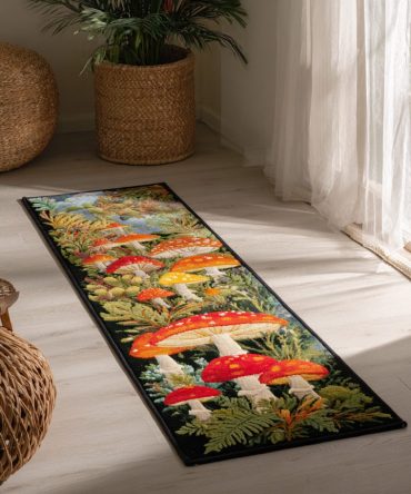 Forest Mushroom Runner Rug — Earthy Woodland Hallway Accent, Low-Pile Durable Runner With Non-Slip Backing For Busy Homes