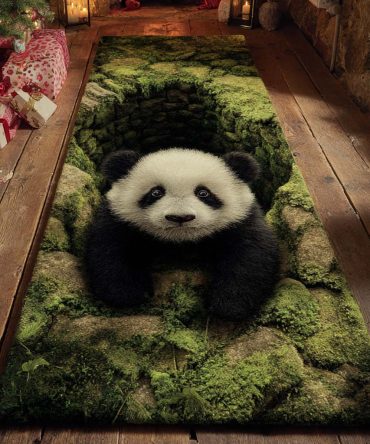 Forest Panda Nature Runner Rug — Charming Panda & Foliage Hallway Carpet, Low-Pile Durable Runner For Nature-Themed Rooms & Families