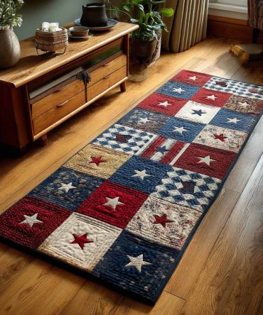 Freedom Love Runner Rug — Patriotic Themed Hallway Runner With Heart Motif, Durable Low-Pile Construction & Non-Slip Backing