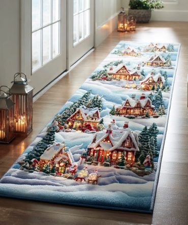Frost Cabin Forest Runner Rug — Cozy Woodland Hallway Runner, Durable Low-Pile Accent For Cabin, Entryway & Living Areas