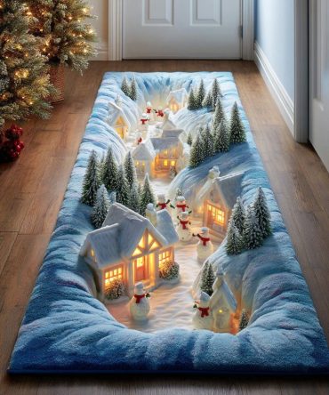 Frosted Pine Trail Hallway Runner Rug — Durable Green Tribal Runner, Low-Pile, Stain-Resistant, Non-Slip Backing For High Traffic