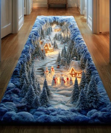 Frostlight Village Runner Rug — Charming Snow Village Hallway Runner With Cozy Winter Scene, Low-Pile & Easy-Care Backing