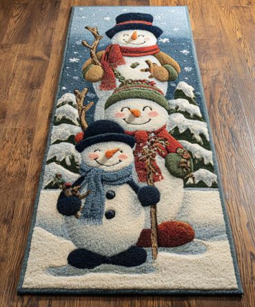 Frosty Stack Holiday Runner Rug — Playful Snowman Stack Design, Machine-Washable & Slip-Resistant For Entryways And Kitchens
