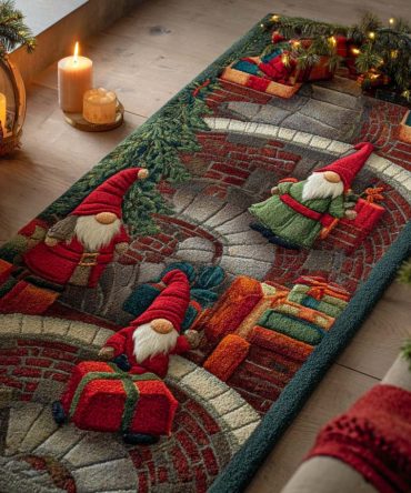 Gift Pathway Holiday Runner Rug - Joyful Festive Hallway Runner With Presents Motif For Seasonal Entry Décor