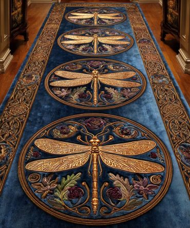 Gilded Circular Pattern Runner Rug - Elegant Gold Ring Hallway Runner, Vintage-Inspired Low-Pile Luxury Entry Accent (Washable)