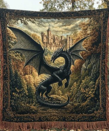 Gilded Scales Woven Throw - Elegant Dragon Scale Tapestry Blanket For Sofa, Luxurious Mythic Home Accent & Gift