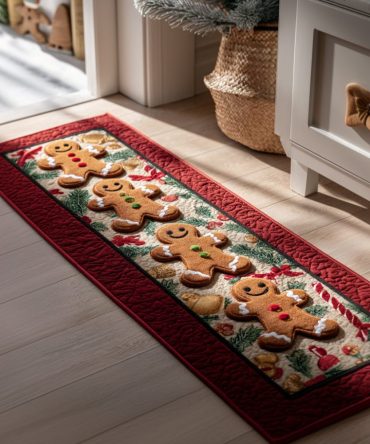 Gingerbread Festivity Hallway Runner Rug — Classic Holiday Cookie Design For Entryways, Durable Low-Pile Runner With Anti-Slip Backing
