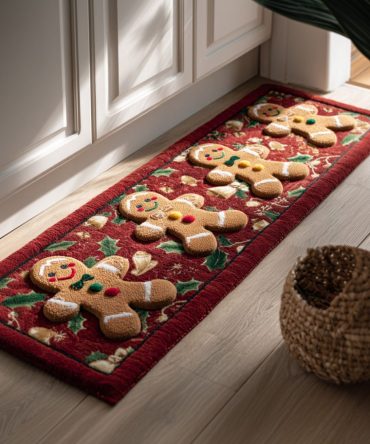 Gingerbread Trail Holiday Runner Rug — Charming Cookie Trail Design For Halls, Durable Low-Pile Runner With Skid-Resistant Backing