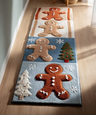 Gingerbread Man Winter Festive Runner Rug — Playful Holiday Cookie Motif For Entryway, Durable Low-Pile Non-Slip Hallway Accent