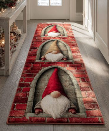 Festive Gnome Holiday Runner Rug - Vibrant Christmas Hallway Carpet, Machine Washable With Anti-Slip Backing, Ideal Seasonal Entryway Decor