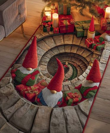 Whimsical Gnome Lane Runner Rug - Cute Garden Gnome Design Non-Slip Hallway & Kitchen Runner, Machine-Washable, Soft Touch