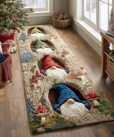 Gnome Parade Holiday Runner Rug — Festive Hallway Accent With Colorful Gnome Design, Durable Fabric And Anti-Skid Backing For Safety