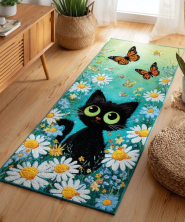 Golden Cat Elegant Runner Rug – Refined Feline Motif Hallway Accent, Soft Low-Pile, Fade-Resistant, Easy-Clean & Non-Slip For Stylish Interiors