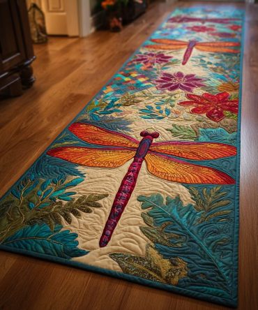 Gold Dragonfly Hallway Runner Rug - Elegant Metallic Floral Accent For Entryway, Corridor & Living Rooms