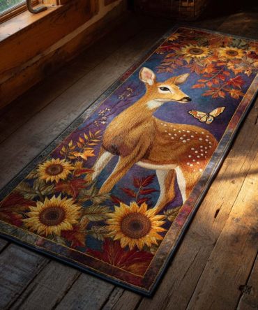 Golden Fawn Runner Rug — Warm Woodland Hallway Accent With Fawn Motif, Durable Low-Pile Runner For Entryways & Stairs