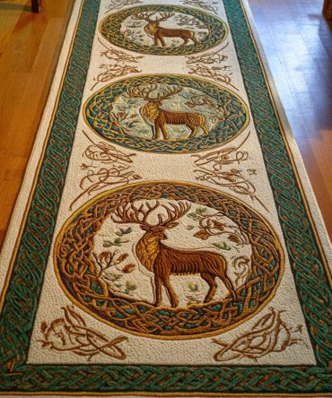 Golden Hart Runner Rug — Elegant Deer Motif Hallway Carpet, Durable Low-Pile, Non-Slip Backing & Easy Spot Cleaning