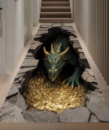 Golden Dragon Hoard Runner Rug — Ornate Metallic Dragon Hallway Carpet With Rich Gold Accents & Durable Non-Slip Backing