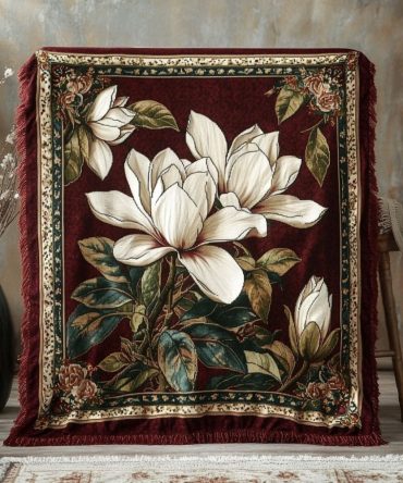 Golden Magnolia Dreams Luxury Throw — Gold-Toned Woven Sofa Blanket With Magnolia Jacquard, Soft Decorative Throw For Glamorous Living & Gifting