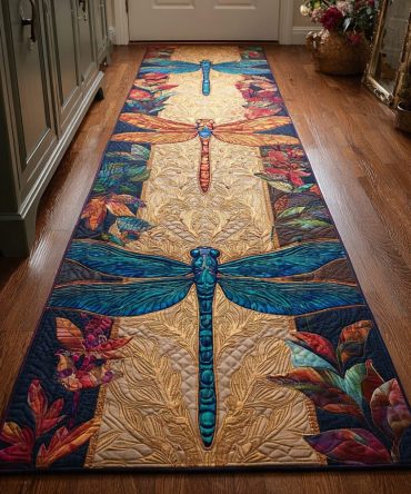 Graceful Dragonfly Hallway Runner — Subtle Botanical Runner Rug With Non-Slip Backing, Low-Profile Comfort For Entryways & Kitchens
