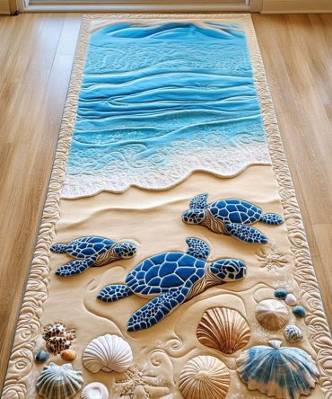 Eco-Friendly Green Turtle Hall Runner Rug — Durable Non-Slip Sea Turtle Design, Machine Washable & Fade-Resistant
