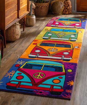Groove Ride Funky Runner Rug — Mid-Century Modern Hallway Runner, Warm Retro Tones With Low-Pile Non-Slip Design