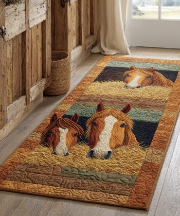 Happy Hoof Moments Pony Runner Rug - Cute Horse Hoof Pattern, Durable Low-Pile Non-Slip Runner For Hallway, Nursery & Playrooms