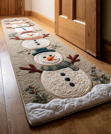Happy Snowman Holiday Runner - Playful Snowman Hallway Carpet, Soft Low-Profile Runner Rug With Non-Slip Backing For Entryway