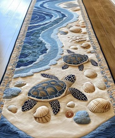Hawaiian Honu Tropical Runner Rug For Hallway — Honu Sea Turtle & Tropical Motif, Low-Pile Durable Construction, Fade-Resistant Colors, Perfect For Island-Inspired Interiors