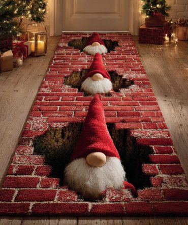 Hidden Gnomes Festive Runner Rug — Subtle Holiday Hallway & Entry Runner With Gnome Motifs, Non-Slip, Low-Pile, Easy-Care Design