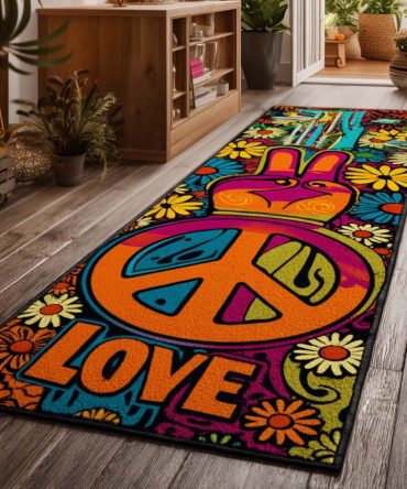 Hippie Dream Retro Runner Rug — Colorful 70S-Inspired Hallway Carpet, Low-Pile Durable Runner For Bohemian & Vintage Home Styling