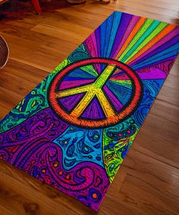Hippie Love Boho Runner Rug — Vibrant Retro Floral Groove Hallway Carpet, Low-Pile Durable Runner For Eclectic & Bohemian Interiors