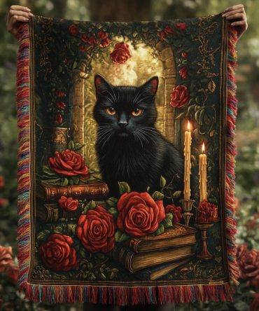 Hocus Purrcus Enchanted Cat Throw — Magical Woven Jacquard Sofa Blanket, Soft Cozy Decorative Throw For Halloween, Fall & Everyday Snuggling