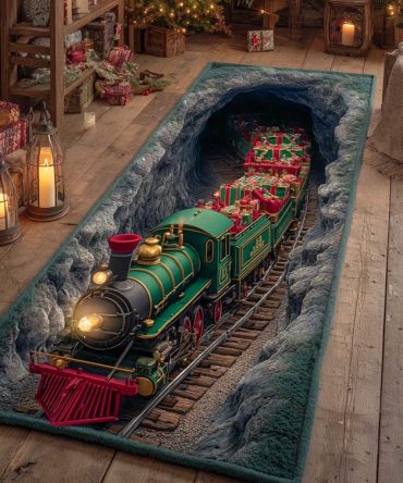 Holiday Curve Decorative Runner Rug — Chevron Curve Holiday Design For Hallways, Plush Pile, Slip-Resistant Backing, Seasonal Accent