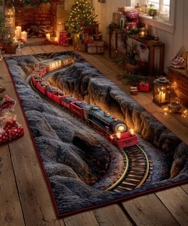 Holiday Express Train Runner Rug – Charming Festive Hallway Runner, Low-Pile Durable Mat With Non-Slip Backing For Doorways & Stairs