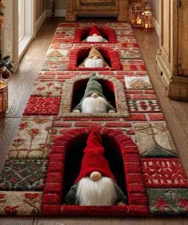 Holiday Gnomes Festive Runner Rug - Colorful Christmas Hallway Carpet With Non-Slip Backing, Soft Plush For Entryway & Kitchen