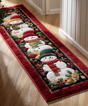Holiday Snowman Runner Rug — Cheerful Winter Hallway Carpet With Snowman Design, Durable Anti-Slip Runner For Seasonal Home Decor