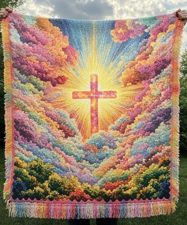 Holy Radiance Angelic Woven Throw - Luxe Serene Sofa Blanket With Light Motif, Soft Decorative Cover For Tranquil Home Spaces