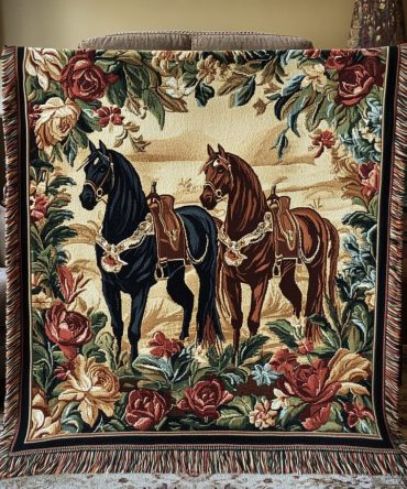 Horse Haven Equestrian Woven Throw - Rustic Horse Print Couch Blanket, Soft Durable Cover Perfect For Riders & Country Homes