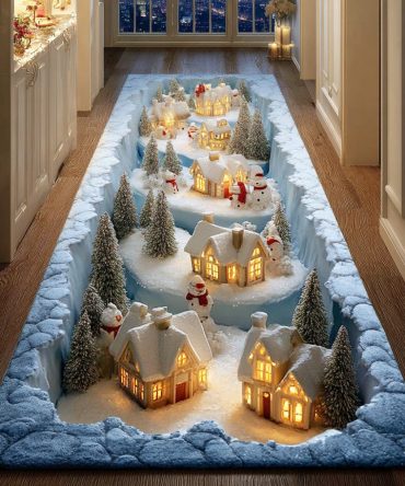 Frosted Forest Hallway Runner Rug — Icy Blue Nature-Inspired Low-Pile Runner For Modern Entryways, Non-Slip Accent