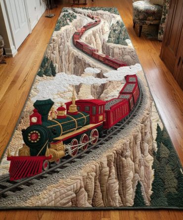 Iron Path Train Runner Rug - Robust Railway Hallway Carpet, Durable Non-Slip Runner Rug For High-Traffic Halls And Playrooms