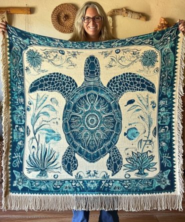 Island Spirit Coastal Throw - Ultra-Soft Woven Couch Blanket For Living Room Decor, Blue-Green Tropical Pattern, 50X60, Machine Wash