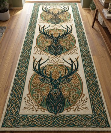 Ivory Antlers Runner Rug — Neutral Lodge-Style Hallway Carpet With Subtle Animal Motif, Durable, Non-Slip & Easy Care