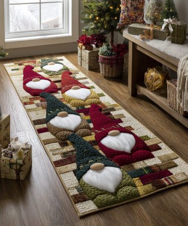 Jolly Gnome Trail Runner Rug — Cheerful Holiday Hallway Accent With Durable Weave, Anti-Slip Backing And Easy-Clean Surface