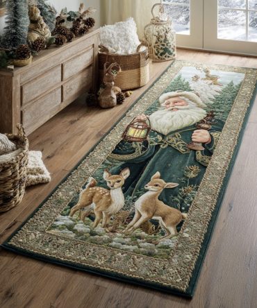 Jolly Saint Nick Festive Runner Rug — Cheerful Christmas Hallway & Entry Runner, Non-Slip, Soft Pile, Easy-Clean Holiday Accent
