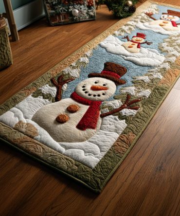 Joyful Snowman Christmas Runner Rug - Bright Festive Hallway Carpet With Cheerful Snowman Design, Durable Slip-Resistant Runner